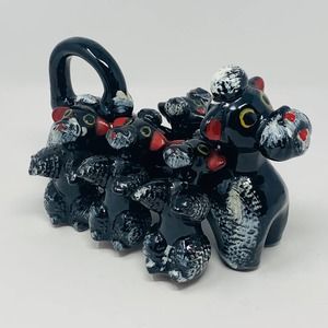 VTG Oodles Of Poodles MCM Redware Spice Set - 4 Shakers - Made In Japan 1950's